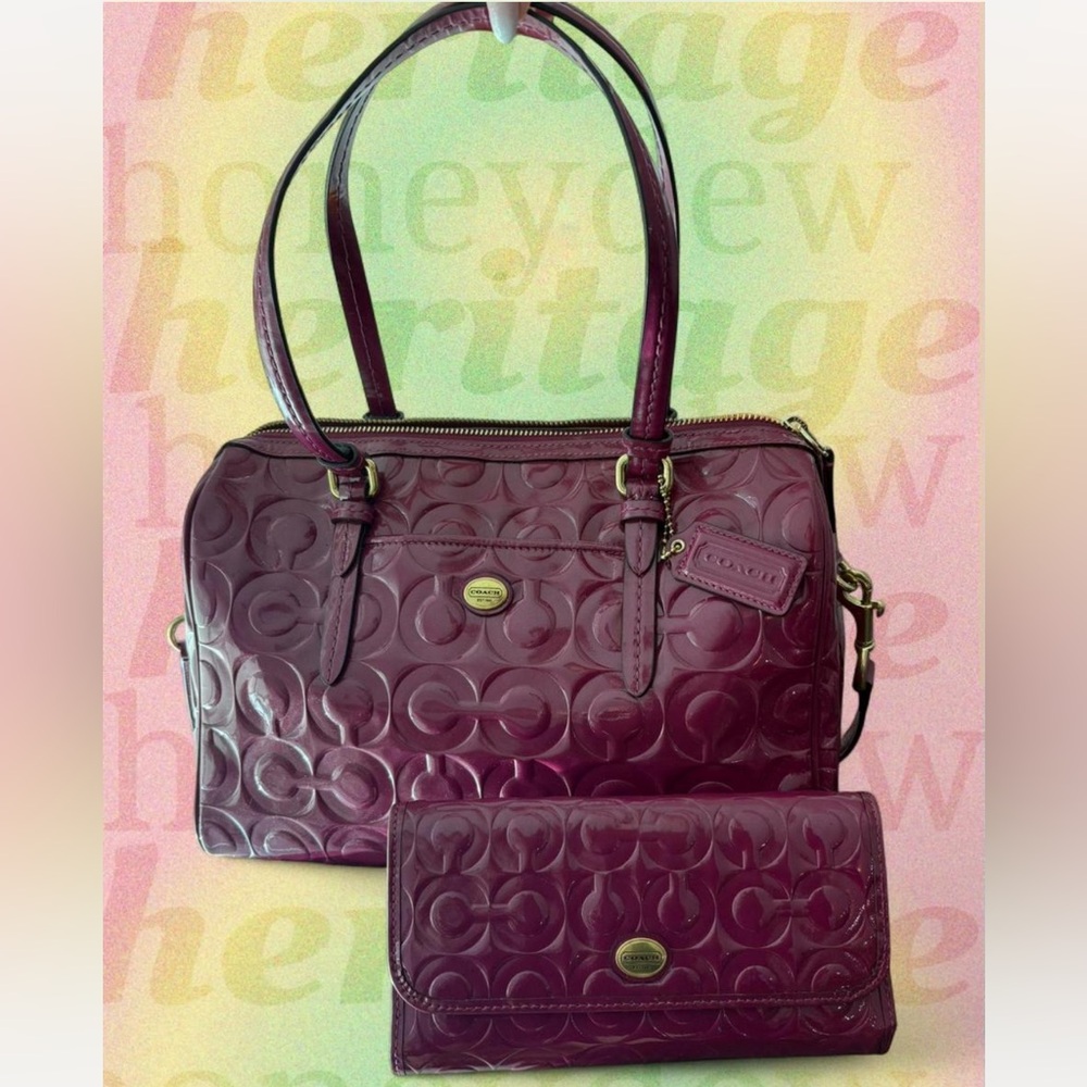 Fuchsia Patent Leather Coach Bag w Wallet